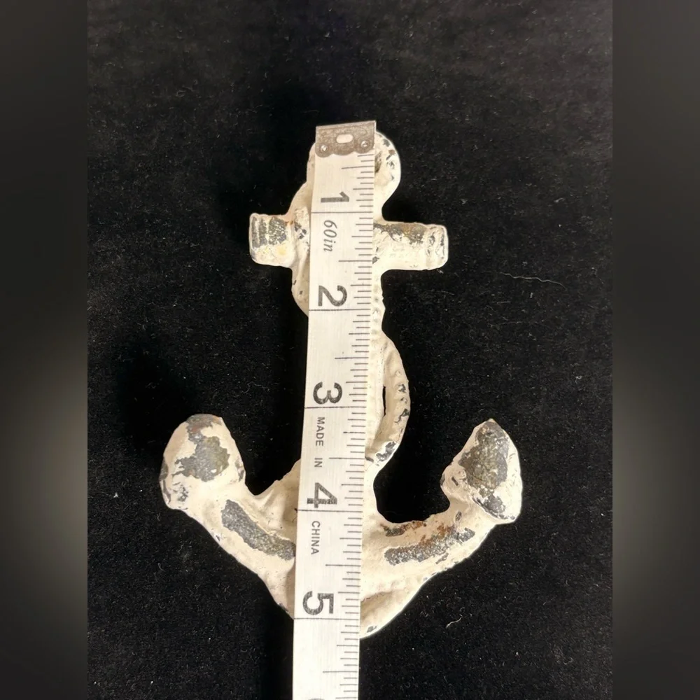 Rustic Two-Prong White Distressed Anchor Wall Hook